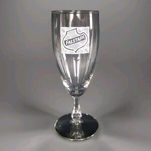 1950s Falstaff Beer Stem Pilsner Glass White Lace Shield Logo Midcentury Barware